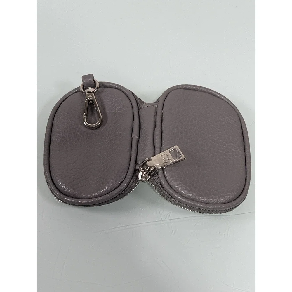Steve Madden Mini Zip Case Taupe Earbud Coin Pouch Clip Holder